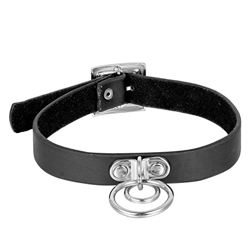 OIDEA Damen Choker Halsband aus Leder: Lederhalsband mit Ring Punk Gotik Breit Schwarz Rock Halsband Choker für Frauen Mädchen von OIDEA