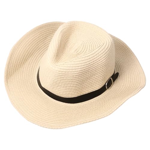 OIDEA Damen Cowboy Hüte Boho: Beige cremefarben Cowboyhut Strohhut Unisex Sommer Strandhut Panama Hut Faltbar Sonnenhut Westernhut Hippie Hut für Frauen Mädchen Männer von OIDEA