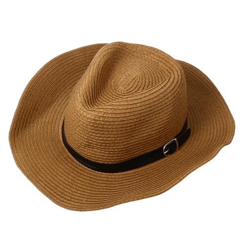 OIDEA Damen Cowboy Hüte Boho: Kaki Braun Cowboyhut Strohhut Unisex Sommer Strandhut Panama Hut Faltbar Sonnenhut Westernhut Hippie Hut für Frauen Mädchen Männer von OIDEA