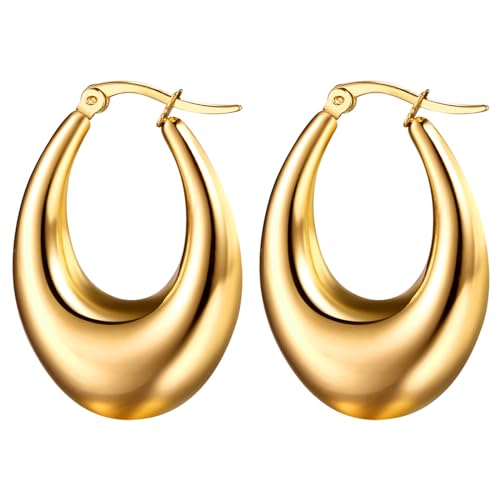 OIDEA Damen Creolen Ohrringe Groß: Gold Ovale Hoop Ohrringe aus Edelstahl Hypoallergen Glänzend Mode Schmuck Geschenk für Frauen Mädchen Mutter Freundin von OIDEA