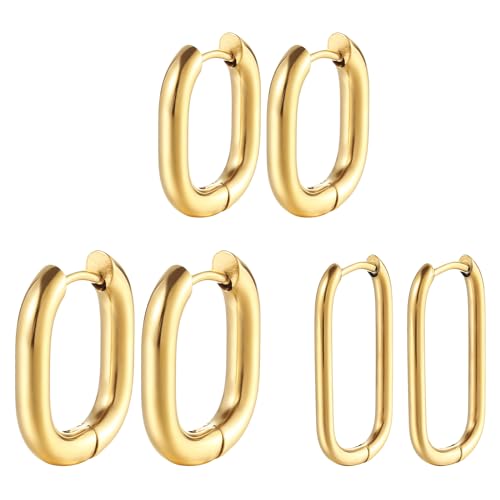 OIDEA Damen Creolen Ohrringe U-Form: 3 Paare Gold Elegant U Form Rund Ohrschmuck Leicht aus Edelstahl minimalistisch Modeschmuck für Frauen und Mädchen Geschenk in Weihnachten Neujahr von OIDEA