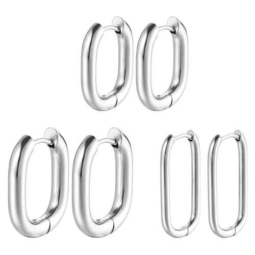 OIDEA Damen Creolen Ohrringe U-Form: 3 Paare Silber Elegant U Form Rund Ohrschmuck Leicht aus Edelstahl minimalistisch Modeschmuck für Frauen und Mädchen Geschenk in Weihnachten Neujahr von OIDEA