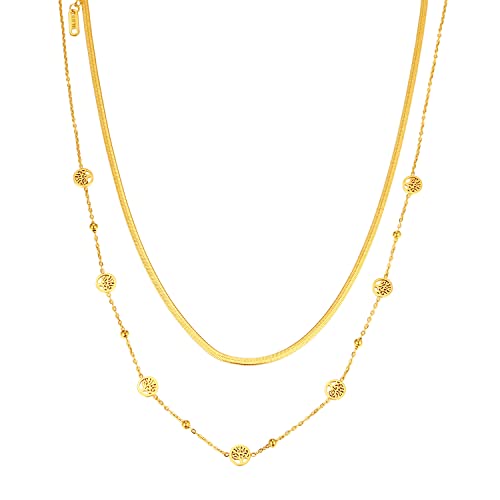 OIDEA Damen Halskette Lebensbaum Gold: Baum des Lebens Layered Kette Anhänger mit Schlangenkette aus Edelstahl Goldkette Geschenk für Frauen Mädchen von OIDEA