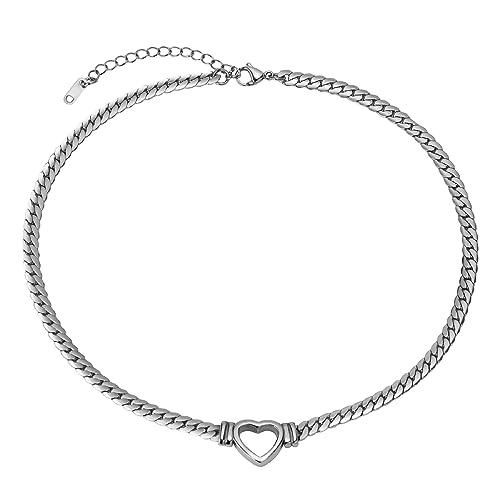 OIDEA Damen Kubanische Halskette Herz: Silber Hip Pop Collier Kette aus Edelstahl Schmuck Geschenk für Frauen Mädchen Tochter Freundin von OIDEA