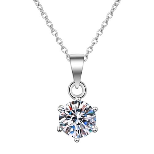 OIDEA Damen Halskette Moissanite Silber-925: 2 Karat Moissanite Diamant Anhänger mit 925 Sterling Silber Kette VVS1 D Farbe Verlobung Hochzeit Geburtstag Muttertag Geschenk für Frauen oder Mutter von OIDEA