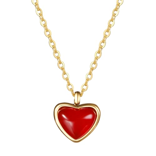 OIDEA Damen Halskette mit Herz Anhänger: Rot Herz mit Gold Kette aus Edelstahl modern Romantisch Schmuck Geschenk für Frauen Mädchen von OIDEA