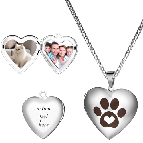 OIDEA Damen Halskette mit Herzanhänger personalisiert: Silber Herz Foto Box Anhänger Hundepfote Muster mit Kette aus Edelstahl Erinnerungen Schmuck Geschenk für Frauen Freundin Mutter Mädchen von OIDEA