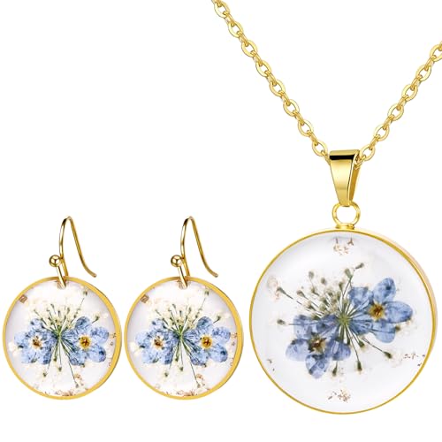 OIDEA Damen Halskette mit Ohrringe: Gold Kette mit Blumen Anhänger in unregelmäßiger Form & EIN Paar Ohrhänger Elegant Erinnerungskette Schmuck Geschenk für Fehlgeburt (mit Karte und Box) von OIDEA