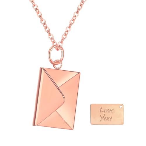 OIDEA Damen Halskette mit Umschlag Anhänger: Rosegold Briefumschlag Kette aus Edelstahl mit Liebesbrief Gravur Love You Personalisiert Geschenk für Freundin Mutter Frauen von OIDEA