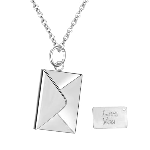 OIDEA Damen Halskette mit Umschlag Anhänger: Silber Briefumschlag Kette aus Edelstahl mit Liebesbrief Gravur Love you Personalisiert Geschenk für Freundin Mutter Frauen von OIDEA