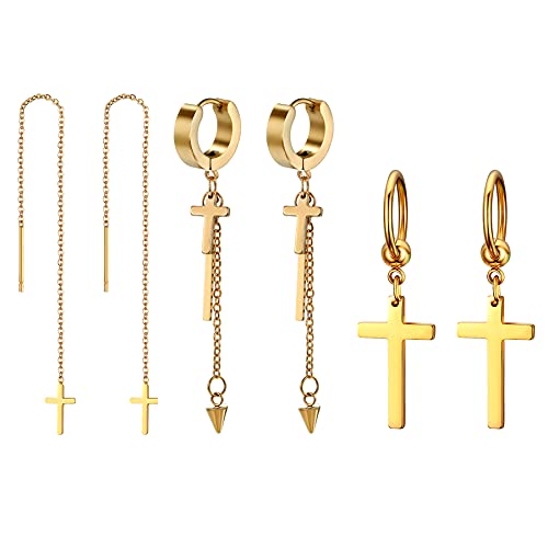 OIDEA Damen Herren Kreuz Ohrstecker Set, Creolen Lange Ohr Kreuz Anhänger Ohrpiercing Ohrringe, Gold von OIDEA