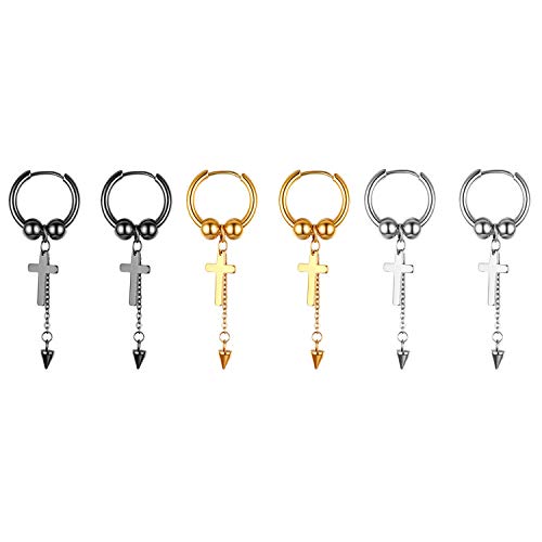 OIDEA Damen Herren Kreuz Ohrstecker Set, Creolen Ohr Kreuz Anhänger Ohrpiercing Ohrringe Punk Rock Stil Schwarz Gold Silber von OIDEA