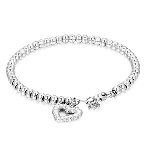 OIDEA Damen Armband Kugelkette Herz: Armkette aus Edelstahl Silber Kugeln Armreif Handgelenk Schmuck Geschenk für Frauen Mädchen Geburtstag von OIDEA