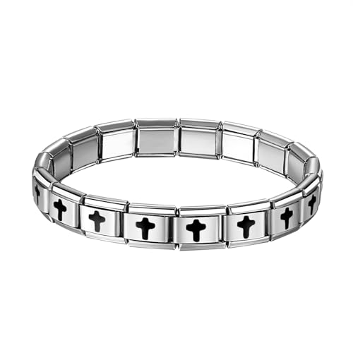 OIDEA Damen Italienisches Armband Kreuz: Schwarz Italian Charms Edelstahl Armkette Religiöses Handgelenk Schmuck für Frauen Mutter Mädchen Pärchen Paare Verliebte von OIDEA