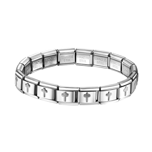 OIDEA Damen Italienisches Armband Kreuz: Silber Italian Charms Edelstahl Armkette Religiöses Handgelenk Schmuck für Frauen Mutter Mädchen Pärchen Paare Verliebte von OIDEA