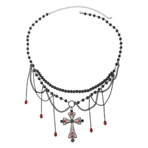 OIDEA Damen Körperkette Bauchkette Taillenkette: Kreuz Anhänger mit Acryl Perlen Strass Quasten Punk Rock Stil Körper Schmuck für Frauen Halloween von OIDEA