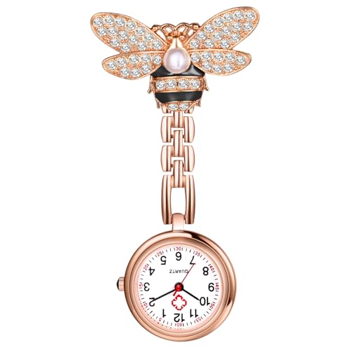 OIDEA Damen Krankenschwesternuhr Armbanduhr mit Biene: Rosegold Schwesternuhr Perle mit Kristall Analog Quarz mit Arabischer Zifferblatt Geschenk für Krankenschwester Arzt von OIDEA