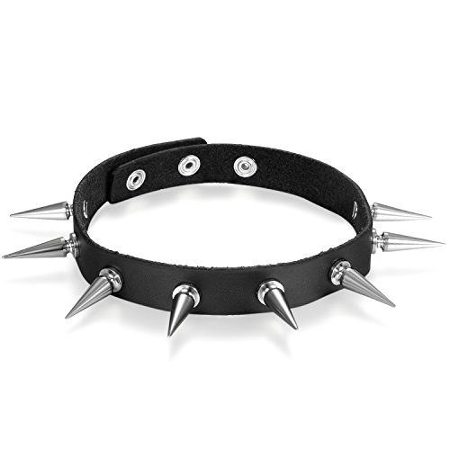 OIDEA Damen Leder Choker Halsband: Schwarz Echt Lederhalsband Nieten Spitze Sexy Punk Rock Halsschmuck Kostüm Party Alltag für Frauen Mädchen von OIDEA