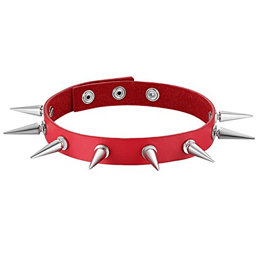 OIDEA Damen Leder Choker Halsband: Rot Echt Lederhalsband Nieten Spitze Sexy Punk Rock Halsschmuck Kostüm Party Alltag für Frauen Mädchen von OIDEA