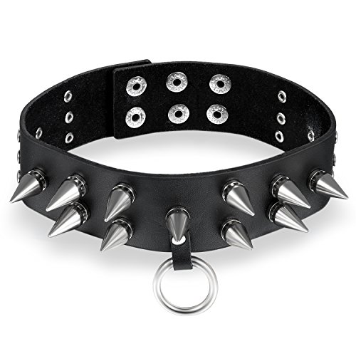 OIDEA Damen Choker Leder Halsband: Nieten schwarz Punk Rock Lederkette mit Kreis Anhänger Einstellbar Verstellbar Halsschmuck Kostüm Party Alltag für Frauen Mädchen von OIDEA