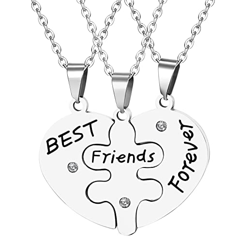 OIDEA Freundschaftskette Halskette Dicker, BFF Best Freinds Forever Edelstahl Kette mit Gravur Name Datum für 3 Geschenk für Jahrestag Geburtstag, Silbergold/Silberschwarz/Silber von OIDEA