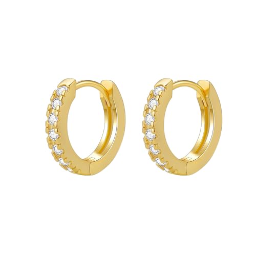 OIDEA Damen Ohrringe Creolen mit Zirkonia: 16 mm breit vergoldet 925 Silber Ohrstecker Creolen aus Kupfer in Gold Ohrschmuck Geburtstag Geschenk für Frauen Freundin von OIDEA