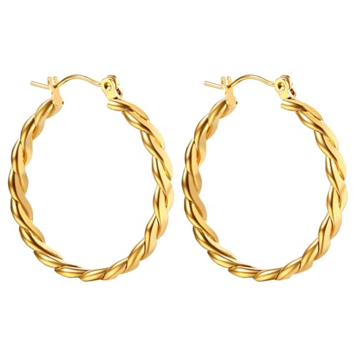 OIDEA Damen Ohrringe Gold Creolen: 1 Paar Groß Creolen 28mm Diameter Elegant Kreis Ohrringe Schmuck Geschenk für Frauen Freundin Schwester Mutter von OIDEA