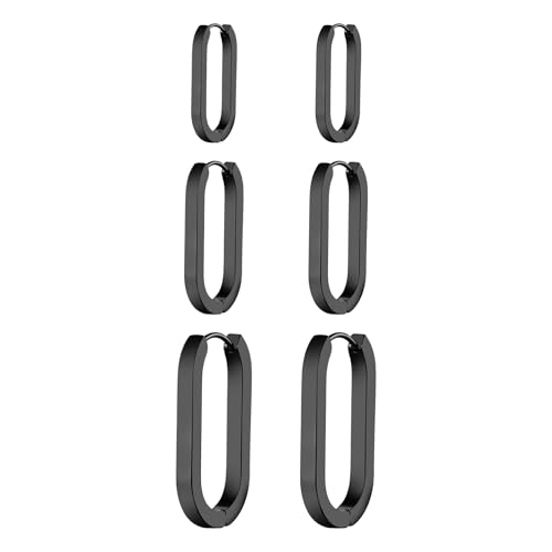 OIDEA Damen Ohrringe Quadratische Creolen: 3 Paare Mode Rechteckige 18K aus Edelstahl Ohrstecker in Schwarz Elegant Schmuck Geschenk für Frauen Freundin von OIDEA