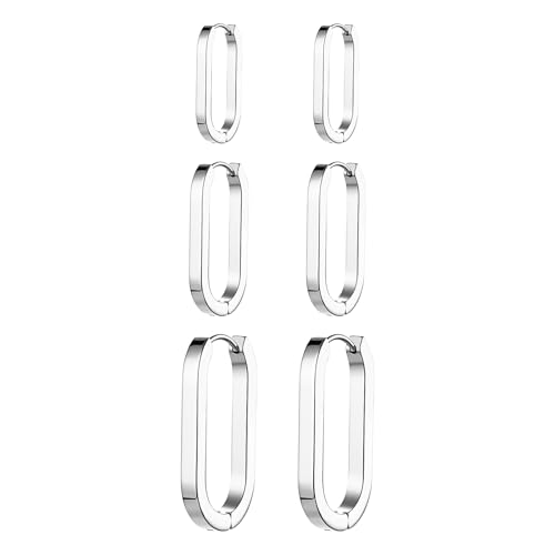 OIDEA Damen Ohrringe Quadratische Creolen: 3 Paare Mode Rechteckige 18K aus Edelstahl Ohrstecker in Silber Elegant Schmuck Geschenk für Frauen Freundin von OIDEA