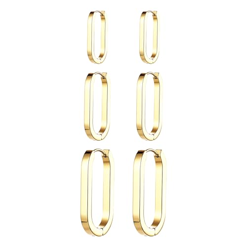 OIDEA Damen Ohrringe Quadratische Creolen: 3 Paare Mode Rechteckige 18K vergoldet aus Edelstahl Elegant Schmuck Geschenk für Frauen Freundin von OIDEA