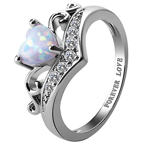 OIDEA Damen Ring Herz mit Zirkonia: Verlobungsring Elegant “Ewig Liebe” mit Opalstein in Kuber Zirkonia Silber Versprechenring für Frauen Größe 54 (17.2) von OIDEA