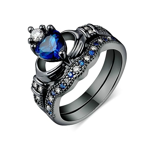 OIDEA Damen Ring Krone Herzförmige Strasssteine: Pärchen Blau Cubic Zirkonia Hochzeitsring aus Edelstahl Partnerringe für Frauen als Geschenk in Weihnachtstag Valentingstag, Größe 50 (15.9) von OIDEA