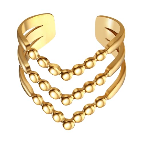 OIDEA Damen Ring Offen Verstellbar: Gold V-Form Ringe aus Edelstahl Stapelring Minimal Damenring Wickelring Modern Fingerring Edelstahlring Schmuck Geschenk für Frauen Mädchen von OIDEA