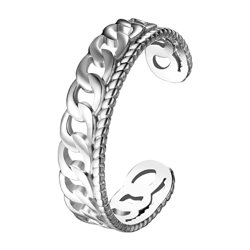 OIDEA Damen Ring Offen Verstellbar: Silber Ringe in Kubanischer Kette-form aus Edelstahl Stapelring Minimal Damenring Promise Eheringe Trauringe Fingerring Geschenk für Frauen Mädchen von OIDEA