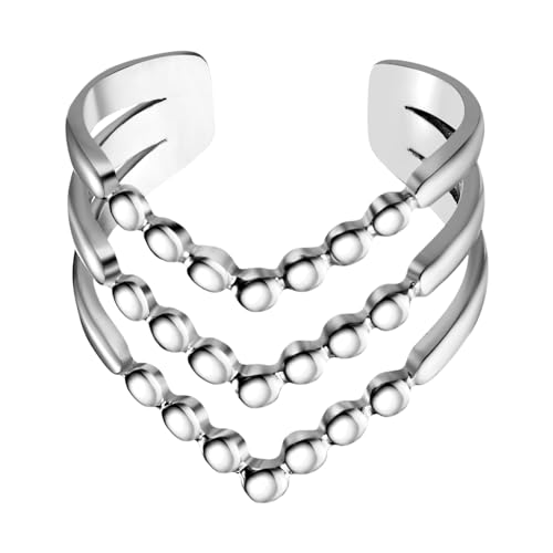 OIDEA Damen Ring Offen Verstellbar: Silber V-Form Ringe aus Edelstahl Stapelring Minimal Damenring Wickelring Modern Fingerring Edelstahlring Schmuck Geschenk für Frauen Mädchen von OIDEA