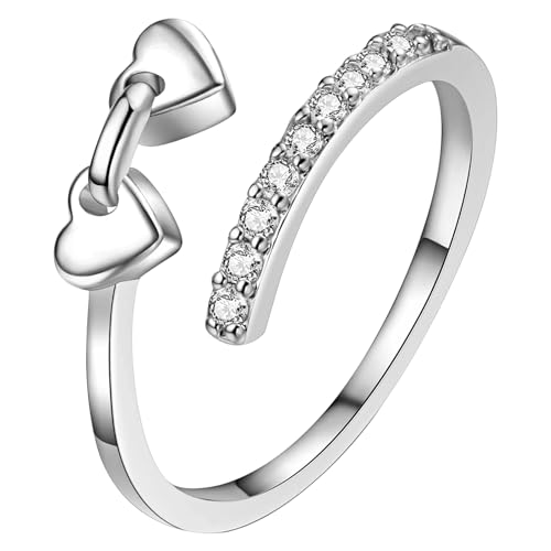 OIDEA Damen Ring Offen mit Zirkonia: Silber Damenring Herz Verstellbar Verlobungsring Ehering Trauring mit Glitzer Stapelbar Jahrestag Geschenk für Frauen Freundin Mädchen von OIDEA