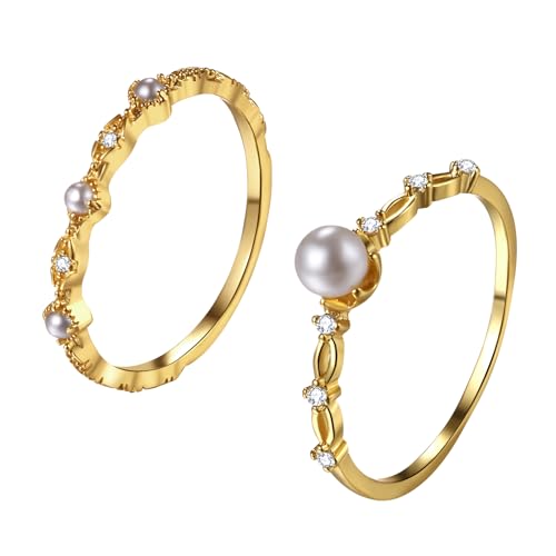 OIDEA Damen Ring mit Perlen Zirkonia: 2 Stück Gold Perlenring mit Süßwasserperlen Stapelbare Verlobungsring Ehering Trauring Damenring Geschenk für Frauen Freundin Schwester Größe 60 OIDEA Damen Ring mit Perlen Zirkonia: 2 Stück Gold Perlenring mit Süßwasserperlen Stapelbare Verlobungsring Ehering Trauring Damenring Geschenk für Frauen Freundin Schwester Größe 60 von OIDEA