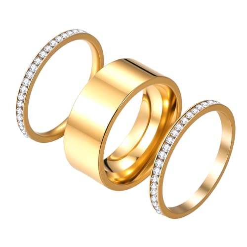 OIDEA Damen Ring mit Zirkonia in Gold: 14K vergoldet 3 Stück Ringen Stapelbar Bandring Mode Schmuck Geschenk für Frauen Freundinen Mutter Größe 60 (19.1) von OIDEA