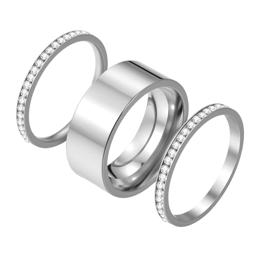 OIDEA Damen Ring mit Zirkonia in Silber: 14K verSilberet 3 Stück Ringen Stapelbar Bandring Mode Schmuck Geschenk für Frauen Freundinen Mutter Größe 54 (17.2) von OIDEA