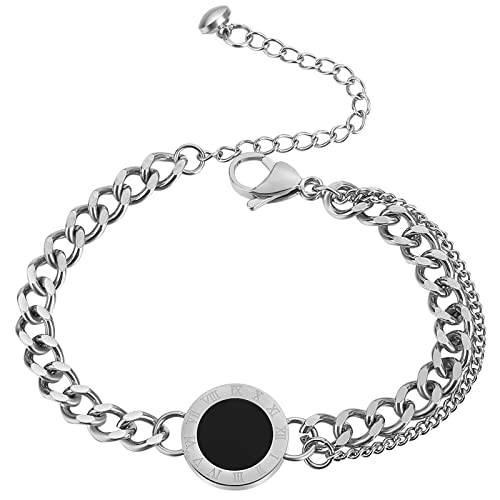 OIDEA Damen Römische Armkette Armband: Silber Zahlen Ziffern Panzerkette aus Edelstahl Armreif Vestellbares Armschmuck Feiertag Geburtstag Geschenk für Mutter Tochter Familie Freundin von OIDEA