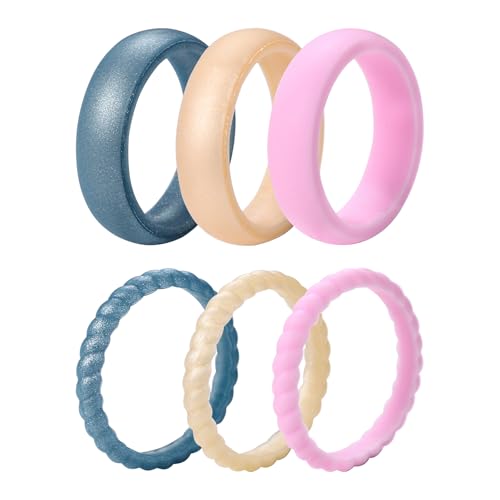 OIDEA Damen Silikon Gummi Ring: 6 Stück sportlicher silikonring Set aus Silikon Cool stapelbar Verlobungsringe in Rosa Grün Farbe Schmuck Geschenk für Frauen Mädchen Größe 63 von OIDEA