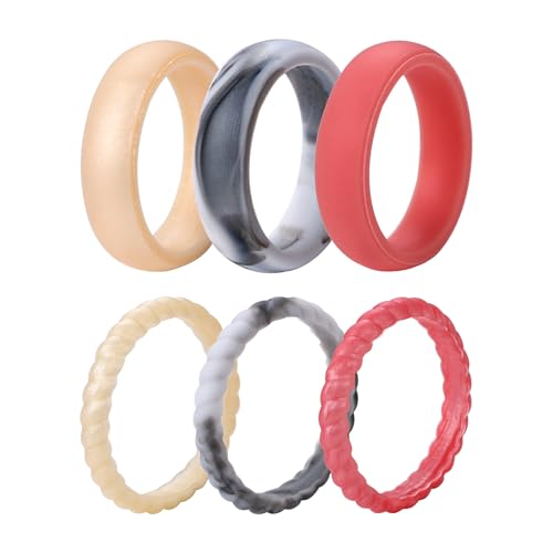 OIDEA Damen Silikon Gummi Ring: 6 Stück sportlicher silikonring Set aus Silikon Cool stapelbar Verlobungsringe in Rosa grau Farbe Schmuck Geschenk für Frauen Mädchen Größe 50 von OIDEA