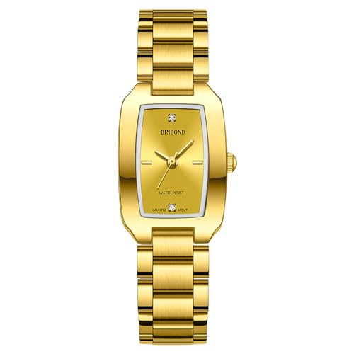 OIDEA Damen Armbanduhr Rechteckig Gold: Elegant Dünne Analog Quarz Damenuhr Edelstahl mit Strass Stundenskala Zifferblatt Klassisch Geschenk für Frauen Freundin Schwester Mutter von OIDEA