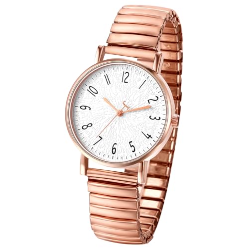 OIDEA Damen Uhren Elatisch Armbanduhr: Rosegold Damenuhr Analog Quarz Uhr mit arabischen Zahlen Zifferblatt Beiläufige Wasserdicht mit Metall Armband Geschenk für Frauen Mutter von OIDEA