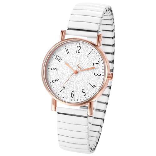 OIDEA Damen Uhren Elatisch Armbanduhr: Weiß Damenuhr Analog Quarz Uhr mit arabischen Zahlen Zifferblatt Beiläufige Wasserdicht mit Metall Armband Geschenk für Frauen Mutter von OIDEA
