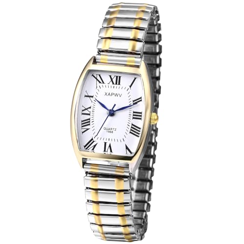 OIDEA Damenuhr Elastisch Rechteckig Armbanduhr: Silbergold Analog Quarz Uhr mit Römischer Zifferblatt mit Edelstahl Armband Retro Geschenk für Frauen von OIDEA