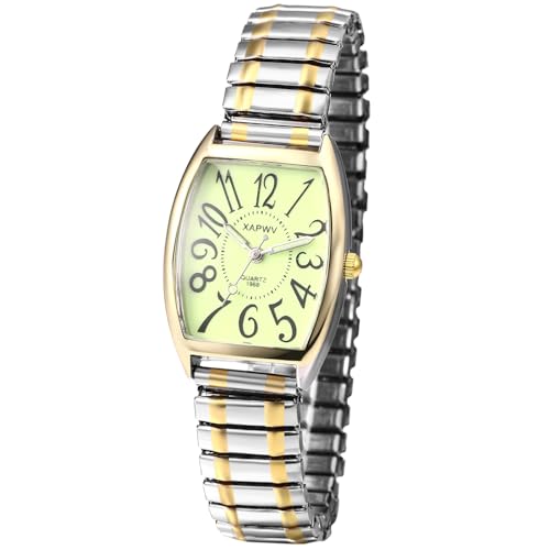 OIDEA Damenuhr Elastisch Rechteckig Armbanduhr: Silbergold Analog Quarz Uhr mit Leuchtendes Arabischer Zifferblatt mit Zeiger Edelstahl Armband Vintage Geschenk für Frauen von OIDEA