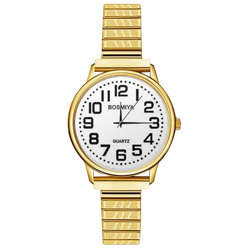 OIDEA Damen Uhren mit elastischem Armband: Gold Armbanduhr mit Großem digital Zifferblatt Analog Quarz Edelstahl Klare Uhr Vintage Geschenk für Frauen der Alte von OIDEA