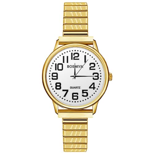 OIDEA Damen Uhren mit elastischem Armband: Gold Armbanduhr mit Großem digital Zifferblatt Analog Quarz Edelstahl Klare Uhr Vintage Geschenk für Frauen von OIDEA
