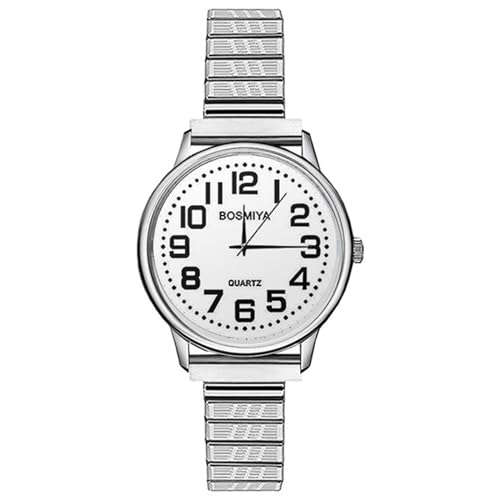 OIDEA Damen Uhren mit elastischem Armband: Silber elegantArmbanduhr mit Großem digital Zifferblatt Analog Quarz Edelstahl Klare Uhr Vintage Geschenk für Frauen von OIDEA